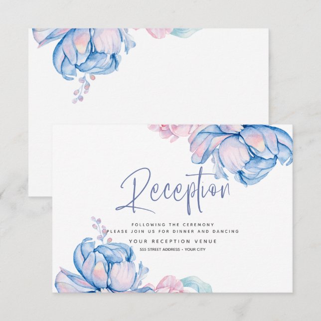 Hochzeit | Sky Blue und Bubblegum Pink Peonies Einladung (Vorne/Hinten)