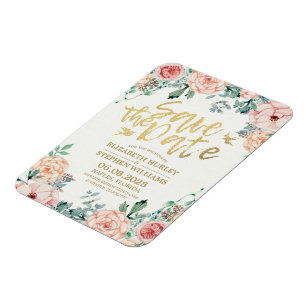 Hochzeit speichern Sie das Date Elegante Blumenstr Magnet