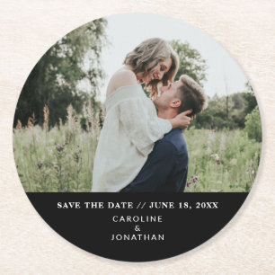 Hochzeit Speichern Sie das Date-Foto einfache Mini Runder Pappuntersetzer