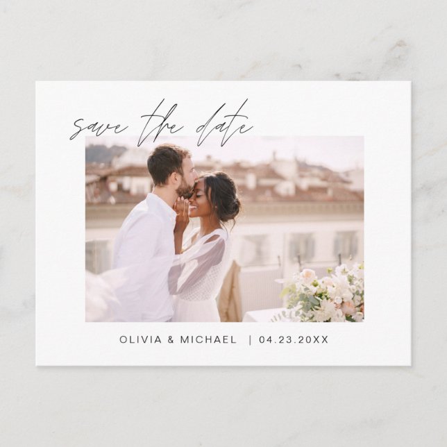 Hochzeit Speichern Sie das Date-Foto Minimalistisc Ankündigungspostkarte (Vorderseite)
