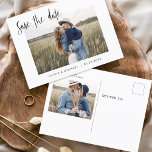 Hochzeit Speichern Sie das Date-Foto Minimalistisc Ankündigungspostkarte<br><div class="desc">Hochzeit Speichern Sie die Datumskarten,  die ein Foto auf der Vorder- und Rückseite haben. Die Save the Date-Karten enthalten eine moderne,  handgeschriebene,  kursive Schriftzeichen-Typografie,  die elegant,  einfach und modern nach einem einfachen Hochzeitstag-Fest zu verwenden sind.</div>