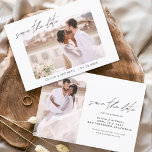 Hochzeit Speichern Sie das Date-Foto Minimalistisc Save The Date<br><div class="desc">Hochzeit Speichern Sie die Datumskarten,  die ein Foto auf der Vorder- und Rückseite haben. Die Save the Date-Karten enthalten eine moderne,  handgeschriebene,  kursive Schriftzeichen-Typografie,  die elegant,  einfach und modern nach einem einfachen Hochzeitstag-Fest zu verwenden sind.</div>