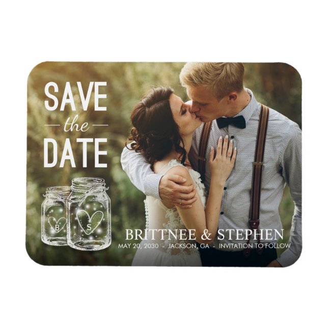 Hochzeit speichern Sie das Date Mason Jar Light Fo Magnet (Horizontal)
