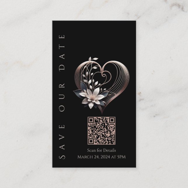 Hochzeit Speichern Sie das Date-QR-Code-Rosa-Herz Visitenkarte (Vorderseite)