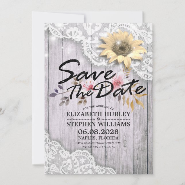 Hochzeit speichern Sie das Datum, an dem Sonnenblu Save The Date (Vorderseite)