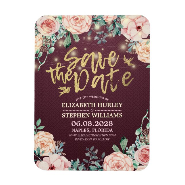 Hochzeit speichern Sie das Datum Burgundy florale  Magnet (Vertikal)