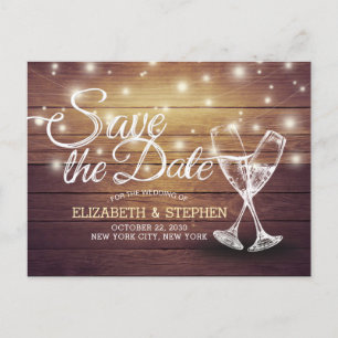Hochzeit speichern Sie das Datum Champagner Glass  Ankündigungspostkarte