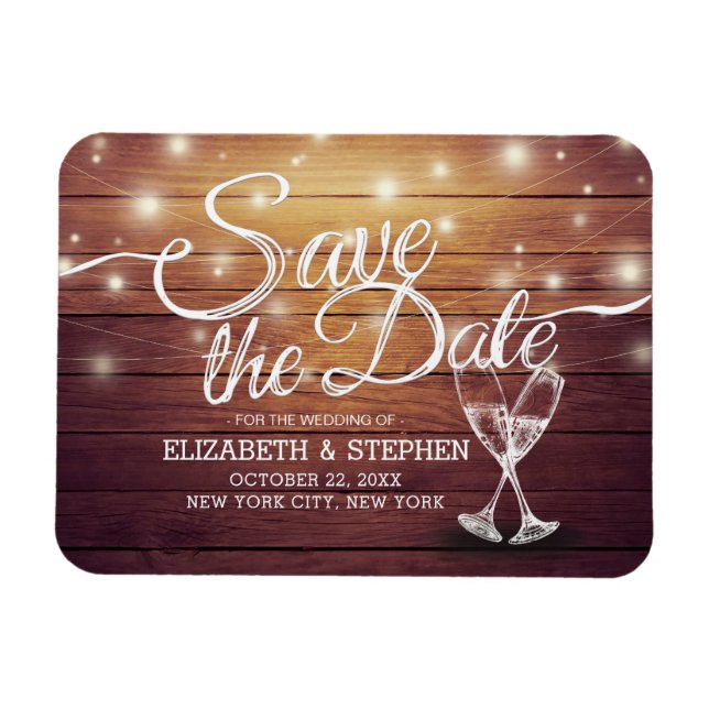 Hochzeit speichern Sie das Datum Champagner Glass  Magnet (Horizontal)