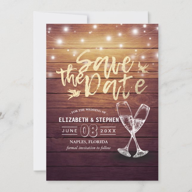 Hochzeit speichern Sie das Datum Champagner Glass  Save The Date (Vorderseite)