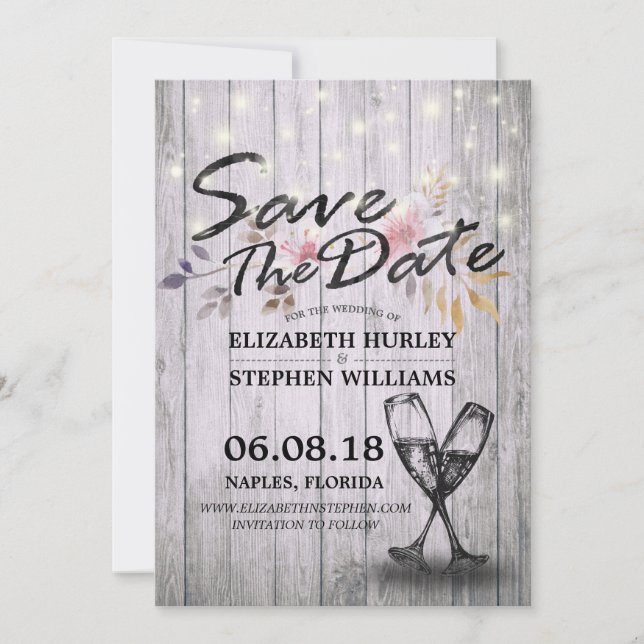 Hochzeit speichern Sie das Datum Champagner Glass  Save The Date (Vorderseite)