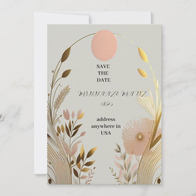 Hochzeit speichern Sie das Datum einfache rosa Gol Einladung (Vorderseite)