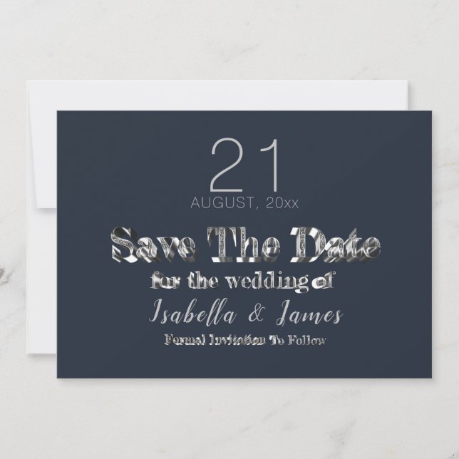 Hochzeit speichern Sie das Datum Elegant Navy Blue Save The Date (Vorderseite)