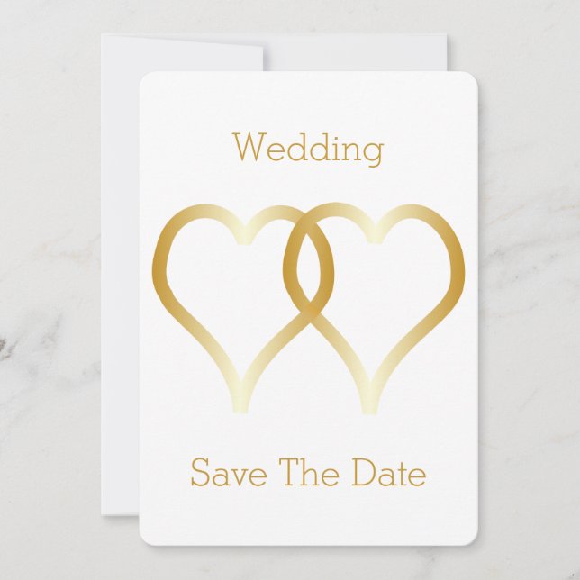 Hochzeit speichern Sie das Datum Gold Hearts Save The Date (Vorderseite)