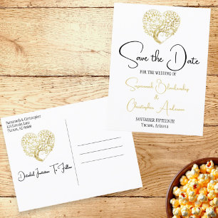 Hochzeit speichern Sie das Datum Gold Herz Tree au Ankündigungspostkarte