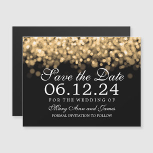 Hochzeit speichern Sie das Datum Gold Lights Magneteinladung