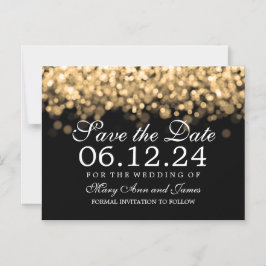 Hochzeit speichern Sie das Datum Gold Lights Magneteinladung