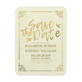 Hochzeit speichern Sie das Datum Gold Script Blume Magnet