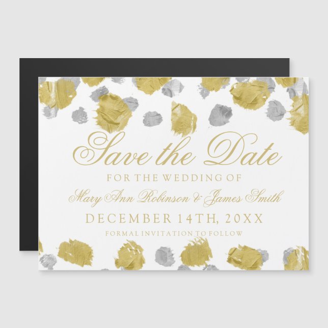Hochzeit speichern Sie das Datum Gold und Silber P Magneteinladung (Vorne/Hinten)