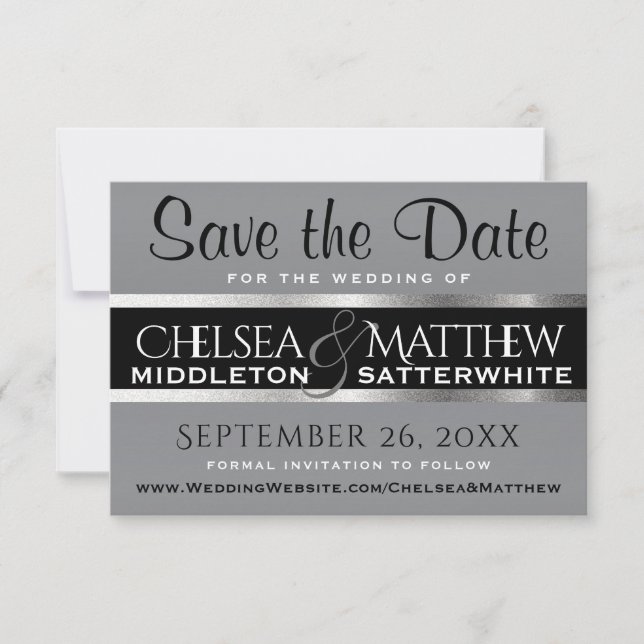 Hochzeit speichern Sie das Datum Grau und Silber Save The Date (Vorderseite)