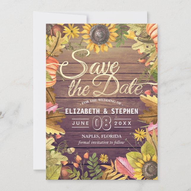 Hochzeit speichern Sie das Datum Herbst verlassen  Save The Date (Vorderseite)