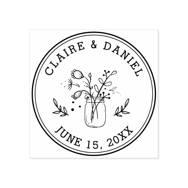 Hochzeit Speichern Sie das Datum Mason Jar Blume Gummistempel (Prägung)