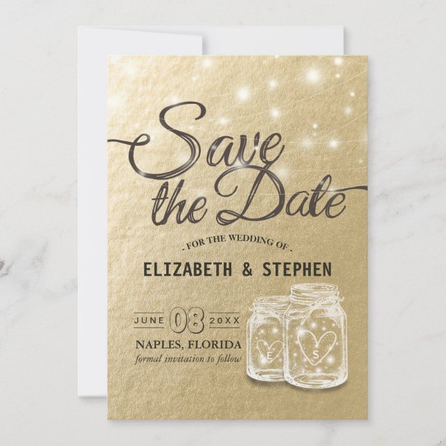 Hochzeit speichern Sie das Datum Mason Jar String  Save The Date (Vorderseite)