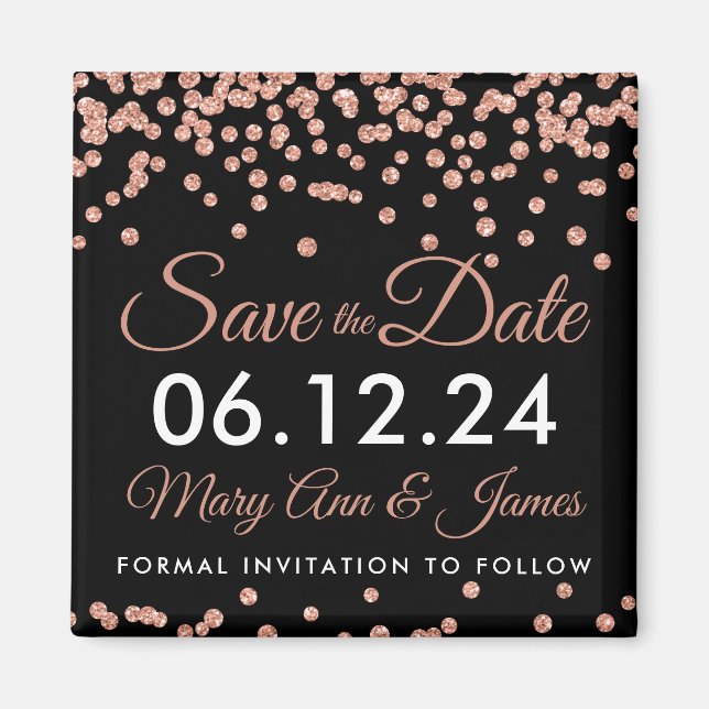 Hochzeit speichern Sie das Datum Rose Gold Glitzer Magnet (Vorne)