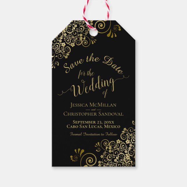 Hochzeit speichern Sie das Datum Stift uns in Gold Geschenkanhänger (Vorderseite)