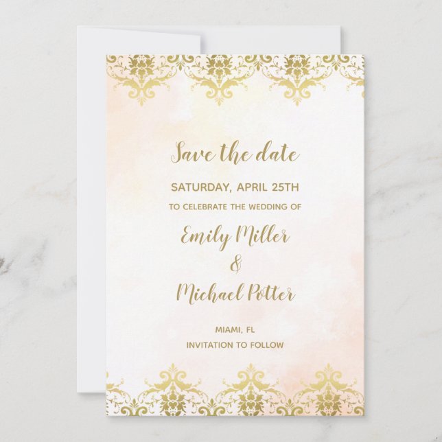 Hochzeit speichern Sie das Datum Wasserfarbe Peach Save The Date (Vorderseite)