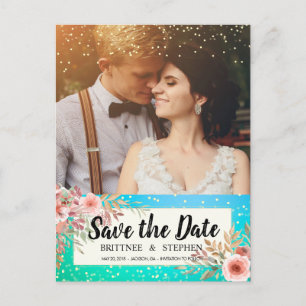 Hochzeit speichern Sie das Foto Blumenmuster Aquam Ankündigungspostkarte