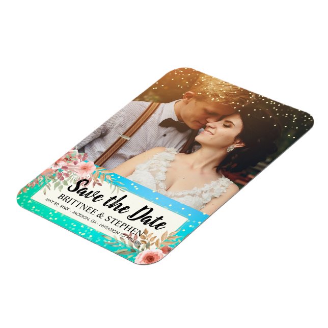 Hochzeit speichern Sie das Foto Blumenmuster Aquam Magnet (Linke Seite)