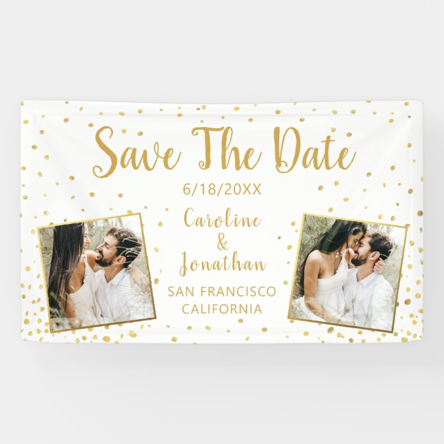 Hochzeit Speichern Sie das Foto Gold Confetti Banner (Horizontal)