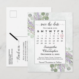 Hochzeit Speichern Sie den Datumskalender Eukalypt Ankündigungspostkarte