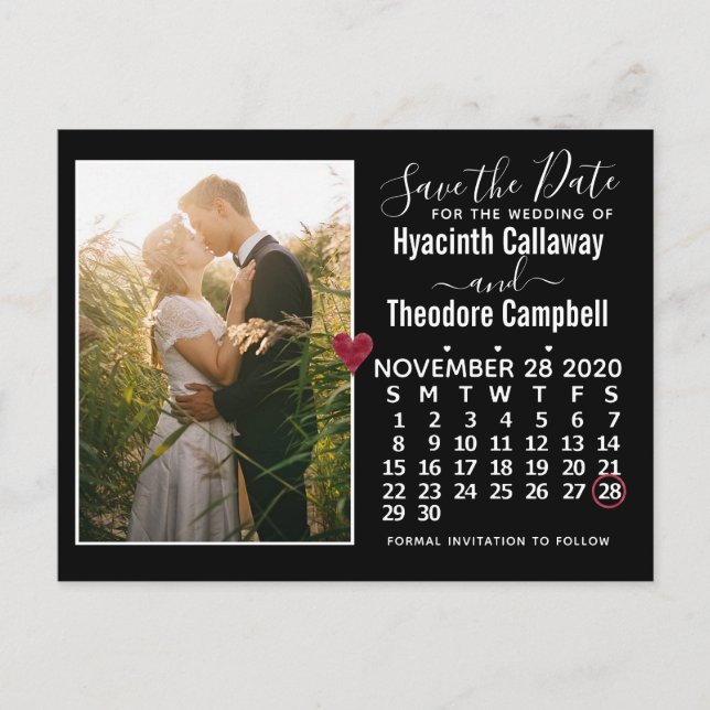 Hochzeit Speichern Sie den Termin November 2020 Ka Einladungspostkarte (Vorderseite)