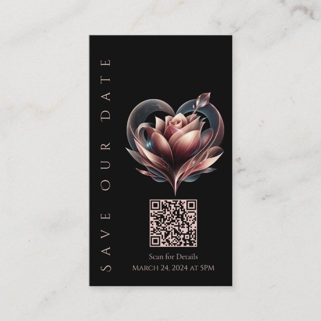Hochzeit Speichern Sie die Date-QR-Code-Blush-Rose Visitenkarte (Vorderseite)
