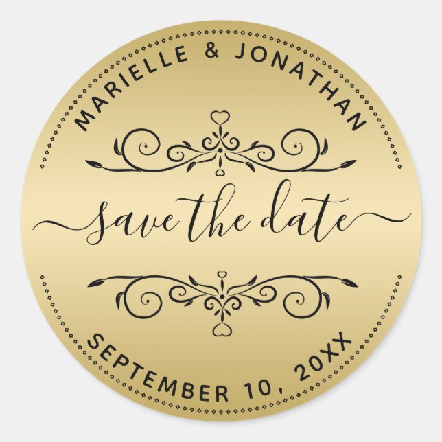 Hochzeit Speichern Sie die Date Script Gold-Rückse Runder Aufkleber (Vorderseite)