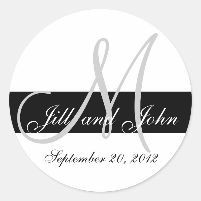 Hochzeit Speichern Sie die Datumsmonogramm Schwarz Runder Aufkleber (Vorderseite)