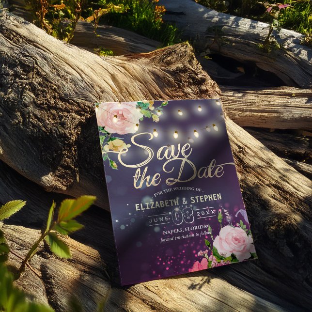 Hochzeit speichern Sie die Lila Datumsflorenzeiche Save The Date (Von Creator hochgeladen)