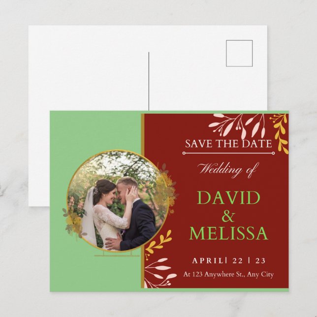 Hochzeit Speichern Sie die Postkarte des Datums (Vorne/Hinten)