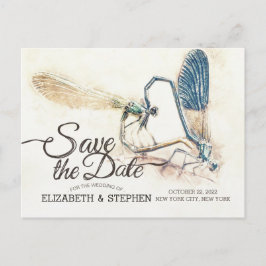 Hochzeit speichert das Date Dragonfly-Paarungsherz Ankündigungspostkarte