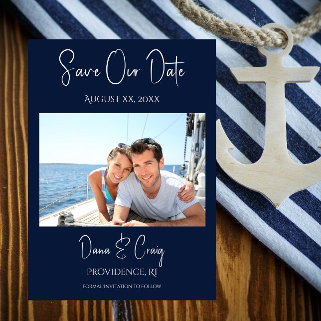 Hochzeit speichert das Date Foto der Nautischen Ma Einladung (Wedding Save The Date Photo Nautical Navy Invitation)