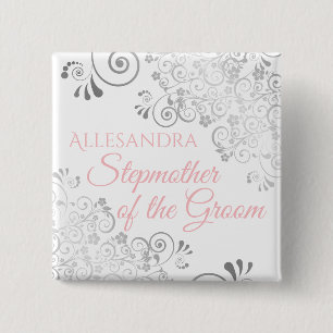 Hochzeit Stepmutter des Groom Name Tag Rosa Grau Button