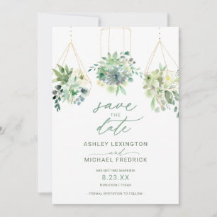 Hochzeit Sukkulente Aquarell Grünzeug Staubblau Save The Date
