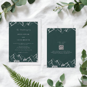 Hochzeit Tannenbaum Smaragdgrün QR Code Einladung