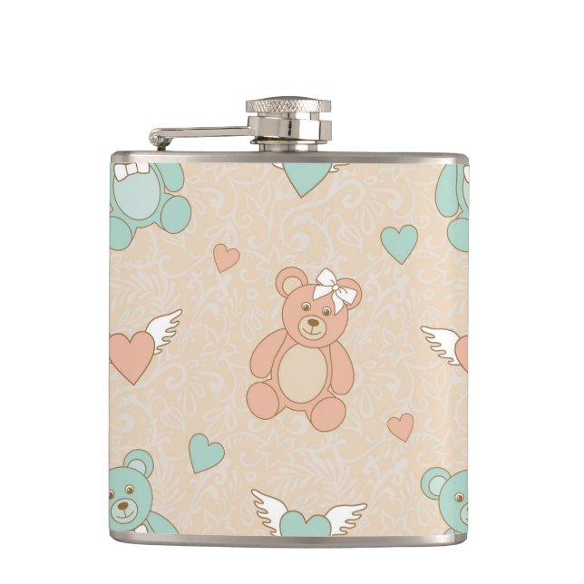 Hochzeit-Teddies Flachmann (Vorderseite)