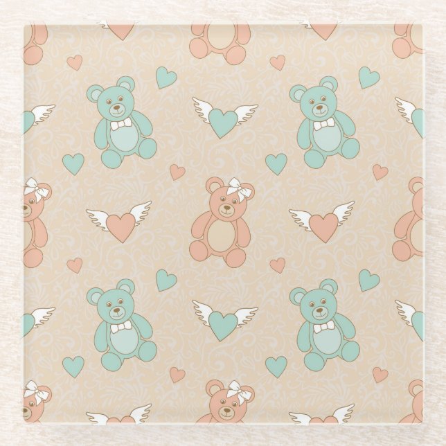 Hochzeit-Teddybären Glasuntersetzer (Vorderseite)