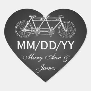 Hochzeit Termin vormerken Tandem Fahrrad Schwarz Herz-Aufkleber