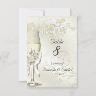 Hochzeit Tisch Nummer Gold Creme Perle Floral Rose Einladung