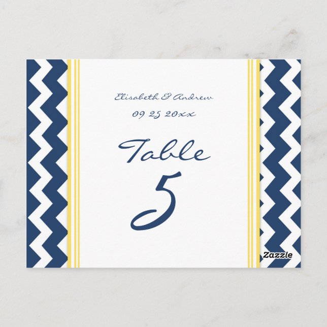 Hochzeit Tischnummer Cards Lemon Blue Zickzack (Rückseite)
