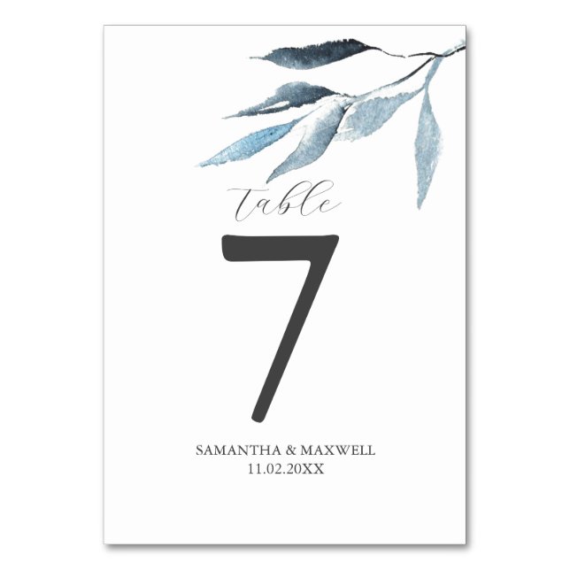 Hochzeit Tischnummer Dusty Blue Botanicals (Vorderseite)
